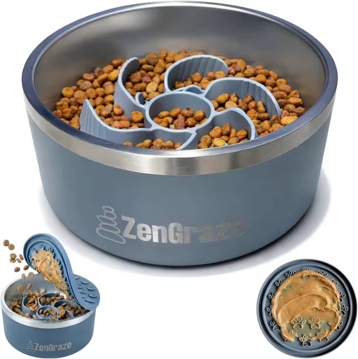 Slow Feeder Dog Bowl with Lick Mat Lid